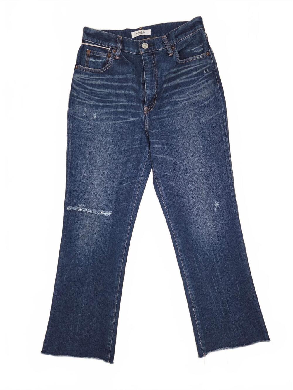 Moussy Vintage Distressed Blue Denim Jeans Womens Size 28 Raw Hem